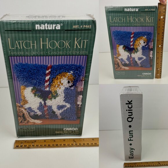 Sealed Vtg White Carousel Horse Latch Hook Kit Natura Caron 12 in x 12 in READ - Picture 3 of 14